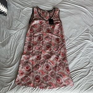Massimo Dutti Red Pink and Black Paisley Midi Dress Tank V Neckline